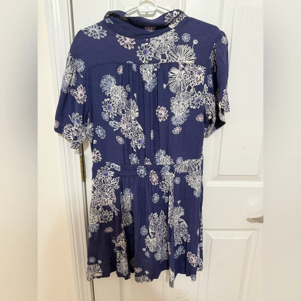 Free People Blue Hawaii Washed Blue Floral Print Mini Dress Size Large - Picture 4 of 10